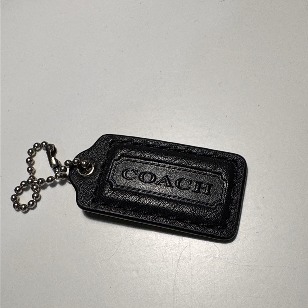 Coach Black Leather Hang Tag with Silver Tone Chain